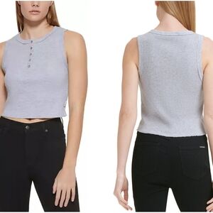 Calvin Klein Jeans Sleeveless Cropped Henley in Gray Size S